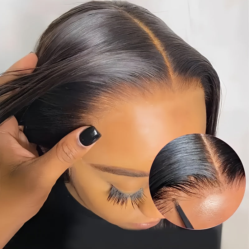 Luxurious 250% Density Straight Human Hair Wig - 5x5 HD Transparent Lace Front, Pre-Plucked & Pre-Cut With Glueless Closure, Easy To Wear & Style, Pre-Bleached Knots, 3 Seconds To Wear